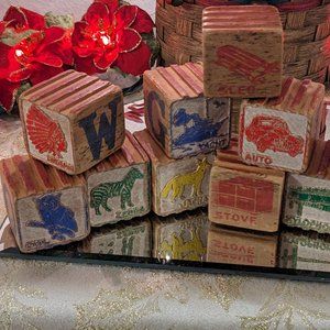 11 Antique Children's Wooden Alphabet Blocks